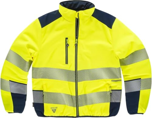WORKTEAM Cazadora Reversible Acolchada Alta Visibilidad Clase 2 ISO 20471, Cintas Reflectantes Segmentadas, Cuello Alto, Bolsillos con Cremallera, Ropa Laboral Unisex Amarillo A.V.+Marino 3XL