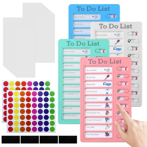 To Do List pour Enfants, Lot de 4 Planchettes de Planification avec 20 Fiches, Tableau Routine Enfant de Haute Qualité pour Organisation et Autonomie (20x12 cm)