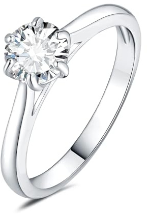 JewelryPalace 0.5ct klassisk 14K vitguldpläterad solitärring för kvinnor med Moissanite, simulerad diamant runda stenringar, enkel förlovningsring 18,5
