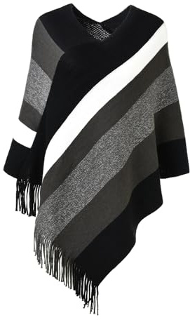 Ferand Women's Striped Poncho Sweater Cozy Knit Fringe Shawl Wraps for Fall Winter