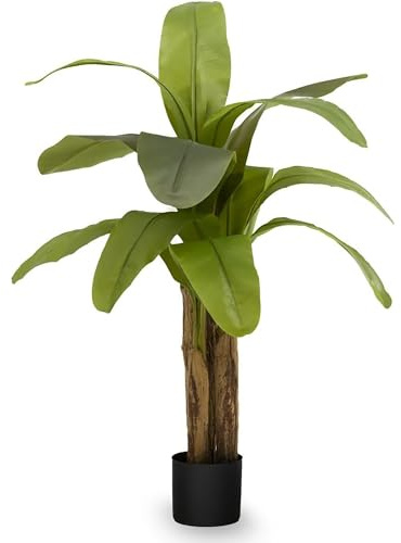 MAIA SHOP Banano artificiale 120 cm, pianta finta da interno con tronco naturale, albero decorativo realistico per casa ufficio hotel