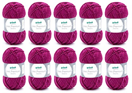 Gründl Laine Lisa Premium jeans – fil à tricoter avec dégradé de couleurs – douce et respectueuse de la peau – 100% acrylique – 10 pelotes 50 g / 133 m – taille d’aiguille 3,5–4,5 - Fuchsia chiné