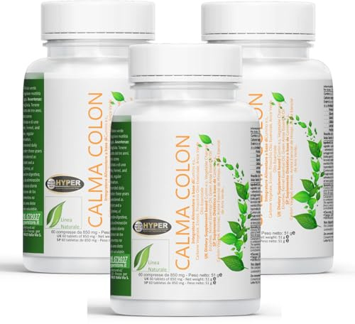 Hyper Calma Colon Integratore Alimentare con: Cumino, Carbone vegetale, Enzimi, Finocchio e Anice verde.3 Flaconi da 60 compresse. Prodotto in Italia