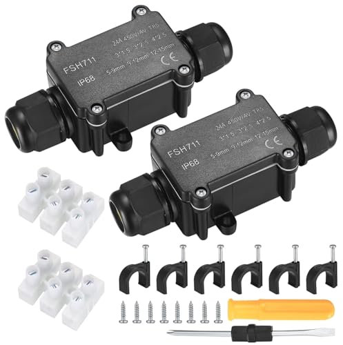 2 Stück IP68 Wasserdichte Abzweigdose, 2 Wege Verteilerdose Außen Wasserdicht, Linie M20 Kabelverbinder für Außenbereich Anschlussdose, Drahtbereich 5–9 mm und 9–12 mm