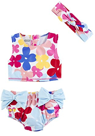 Mud Pie Girls Swimsuit & Headband Set, Multi-Floral, 3T