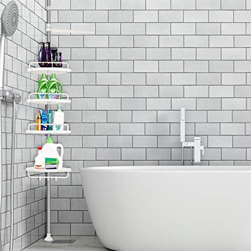 RELOVE Étagère de Douche d'angle réglable, 4 Niveaux,Serviteur de Douche, Crochet télescopique Triangle Organisateur de Salle de Bain, Etagère sans perçage,réglable 254-360cm