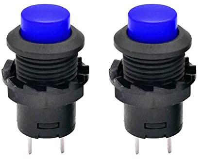 2 pulsanti rotondi da 12 mm fai da te, interruttore a pressione AC 1,5 A/230 V, 12 V, interruttore non istantaneo | blu