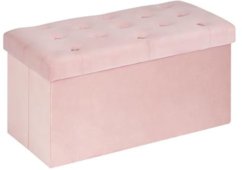 Bonlife Velvet Ottoman Storage Bench,Footrest Stool Seat,Foldable Toy Chest Storage Box with Lid,Footstool for Living Room,Pink,80x40x40cm
