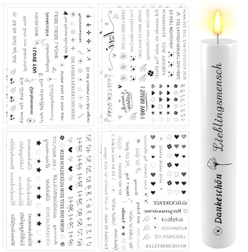 8 Blatt Kerzentattoos, Kerzenfolie Sprüche Geburtstag, Kerzen Tattoo, Kerzensticker Wasserschiebefolie Dekorieren für Kerzen Keramik Tasse DIY Geschenk Kerzenaufkleber