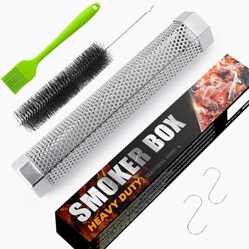 UIRIO Tubo de humo, tubo ahumador de pellets de acero inoxidable para asar y barbacoa, color plateado