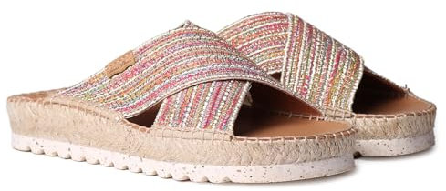 Toni Pons Damen Pantoletten BALI Bunt Beige Textil, Größe:38, Farbauswahl:multicolor