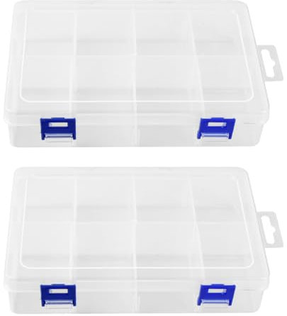 Ehuihuan 2 Stück Fächer Aufbewahrungsbox, Sortierboxen für Kleinteile 8 Fächer, Plastik Sortierbox Transparente, Einstellbar Aufbewahrungsbox Organizer für Ohrring, Schmuck, Perlen, Nähzubehör