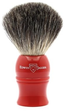 Edwin Jagger 1EJ331 - Pennello da Barba Esfoliante Classico in Puro Pelo di Tasso, Realizzato a Mano, per Schiuma, Crema o Sapone, per Uomini e Donne (Rosso)