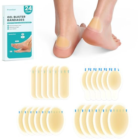 Promifun 24 Stück Blasenpflaster - Wasserdichte Hydrokolloid-Pflaster - Blasen Pads für Ferse, Fuß, Zehe, FüßeK (Variety Pack)