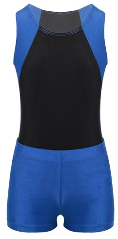 Hedmy Turnanzug Jungen Gymnastikanzug Ärmellose Trikot Bodysuit Tanzbody + Shorts Gymnastik Wettbewerb Dancewear Blau 122-128