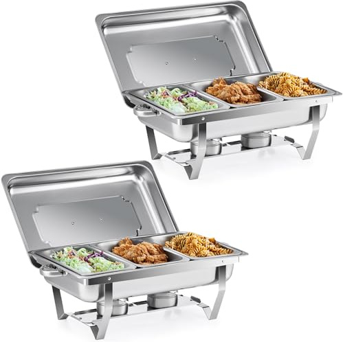 Wilprep 2 PCS Calentadores de Comida para Buffet Acero Inoxidable 9L con 2 Bandejas de Comida de Calefacción Chafing Dish para Buffet de Catering y Fiestas