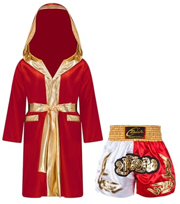 HULIJA Barn pojkar kampsport kläder set långärmad boxerjacka med huva + muay thai shorts blandad kampsport set träning