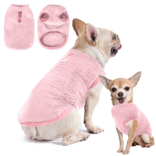 Hundepullover Hundemantel Fleece für Kleine Hunde Fleecemantel Hunde Fleece Pullover für Kleine Hunde Katzenpullover Fleecejacke Hundekleidung für Chihuahua Französische Bulldogge(Rosa,L)