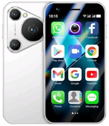 3.0 Inches Mini Android 8.1 Smartphone, 2000mAh, Face ID, Dual SIM Standby, Play Store (White)