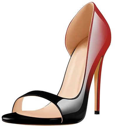 Meinabsatz - Chaussures classiques à talons pour femmes - Escarpins Stiletto à talons hauts - Bout rond - Chaussures ouvertes en cuir verni, Noir et rouge., 42 EU