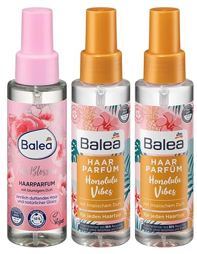 Balea 3er-Set Haarparfum: PINK BLOSSOM pudrig-blumiger Haarduft, verleiht dem Haar natürlichen Glanz ohne zu beschweren, 100 ml + HONOLULU VIBES tropischer Duft für jeden Haartyp, 2 x 100 ml (300 ml)