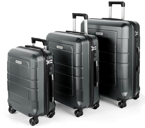 TANTOMI Kofferset 3 Teilig Hartschale – Kofferset 20/24/28 Zoll, Reisekoffer Set mit 4 Rollen und 3 Stelige-Zahlenschloss (Gepäck-Sets–M-L-XL, Dunkelgrau)