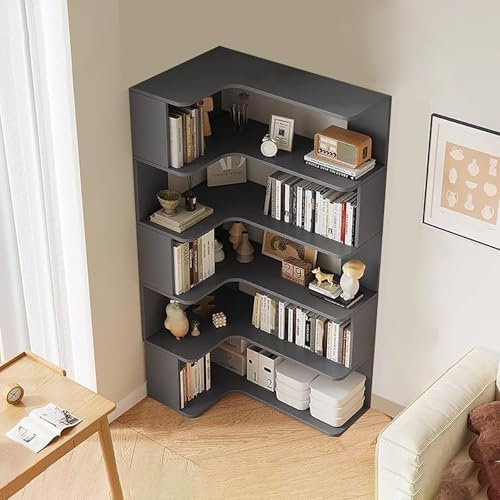 6-Tier Corner Bookshelf, Modern Tall Bookcase with Anti-Drop Panel, L-Shaped Etagere Shelf, Freestanding Display Rack for Home Office and Living Room Storage Organizer