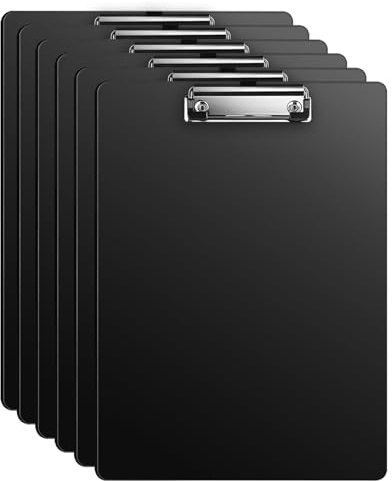 6 Pcs Black A4 Clipboards, Durable Plastic A4 Clipboard Set - Office Supplies Stationery, Portable Writing Clipboard Folder with Low Profile Clip for Office School Hospital Use (31.5x22.5cm)