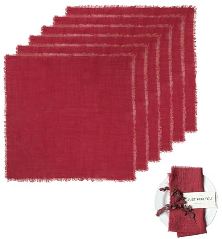 6 Pezzi Tovaglioli Stoffa 42 X 42cm Tovaglioli in Cotone Riutilizzabili Tovaglioli di Stoffa Morbidi e Confortevoli in Cotone con Frangia per la Decorazione Della Tavola, Matrimonio, Cena (Borgogna)