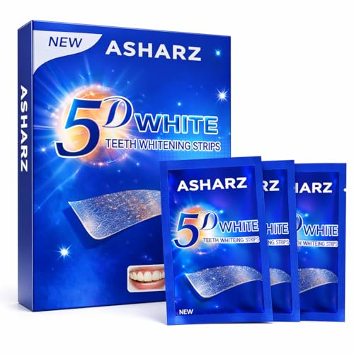 ASHARZ Gel Infused Teeth Whitening Strips, 14 Day Treatment 28 Strips – Non-Peroxide Teeth Whitening Kit for Sensitive Teeth, Enamel Safe Active Whitening Gel Strips, Removes Wine & Smoking Stains
