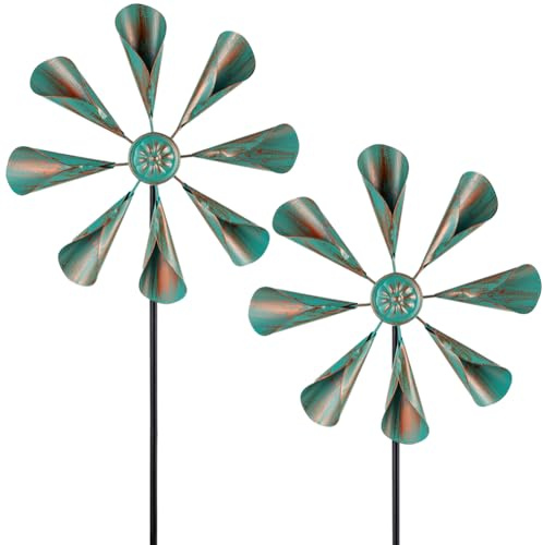 2 Pack Wind Spinners Outdoor, 37 Metal Pinwheels for Yard and Garden