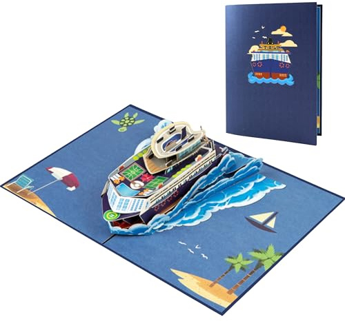 DORAFIORA® 3D Pop-Up Karte Kreuzfahrtschiff – Maritime Glückwunschkarte mit Schiff & Wellen | Pop Up Karte für Geburtstag, Abschied & Gute Reise | Inkl. Umschlag