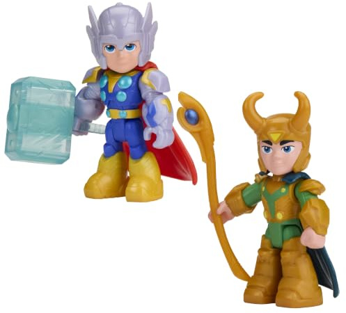 Serien Marvels Iron Man and his Awesome Friends på Disney Jr., Hammer & Havoc Pack, 2-pack med Thor- och Loki-actionfigurer på 7,6 cm, superhjälteleksaker, från 3 år