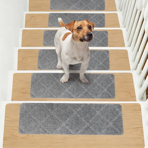 15 stycken trappstegsmatta, 55x19 cm, självhäftande trappmatta inomhus, trappstegsmatta antiskjut, trappstegsmatta säkerhet för barn, äldre och husdjur, lättgrå