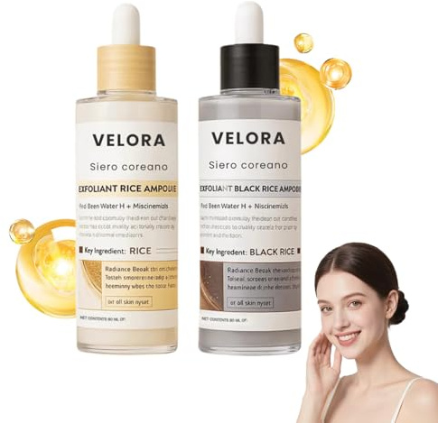 Velora Siero Coreano Esfoliante al Riso, 2026 Esfoliante Viso Coreano, Velora Esfoliante al Riso Punti Neri Rimozione, Ridurre i pori e idratare profondamente per tutti i tipi di pelle (Nero+Bianco)