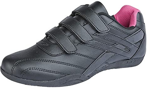 PDQ RAVEN Ladies Budget Velcro Trainers White 3 Colours - Black/Fuchsia PU, Ladies UK 6 / EU 39