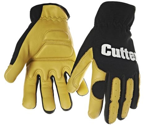 Cutter Strimmer & Trimmer Reduced Vibrations Safety Work Gloves, Deerskin Leather Enhanced Durability Safety Gloves, Forestry Gloves, Mens Womens Tough Gardening Gloves, Black - Size XL