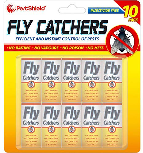 PESTSHIELD 10 PACK OF CLEAR STICKY PAPER HANGING PULL OUT FLY TRAP CATCHER INSECT KILLER STRIP TAPE