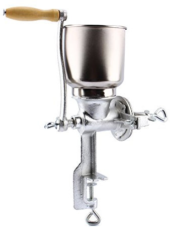 Grain Grinder Mill, Adjustable Grinder Corn Wheat Grain Coffee Nut Grinder Crusher Cast Iron for Home Kitchen Silver