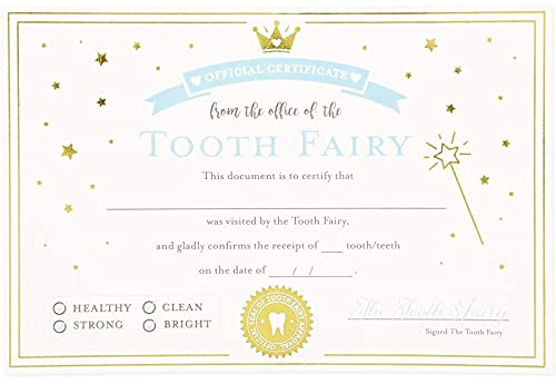 Juvale Tooth Fairy Certificate Paper Set - 6 x 4 Inch, Ivory, 32 Pack - Writable Gold Foil Paper for Tooth Fairy Gifts