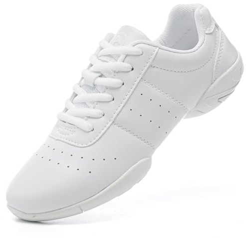 PPXID Girls' Lace-up Cheer Shoes Cheerleading Dance Shoes Women's Sport Training Shoes Split Sole White New 5.5 UK