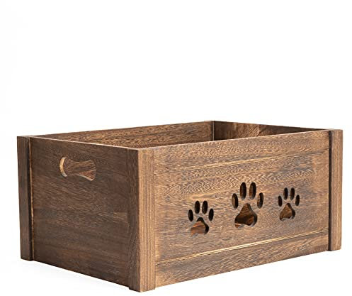 green leaves Paw Shaped Cutout Dog Toys Chest Gift Hampers Storage Collection Box Wooden Crates Gift Hampers (Brown, Large)