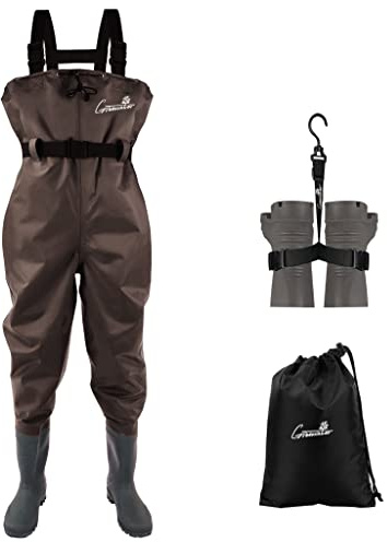 GREENWATER Fishing Chest Waders for Men Women with Boots Waterproof 2ply Nylon PVC Lightweight Bootfoot Waders for Hunting (Brown, M13)
