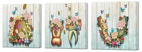DuoBaorom 3 st anatomiska tandbilder med mänskliga tänder och fjärilar för tandkliniker, tandvård, kontor, medicinsk dekoration, redo att hängas upp 30 x 30 cm