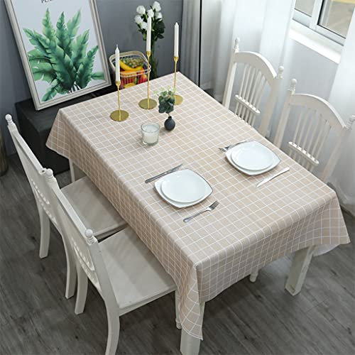 137*180cm Coffee Checkered PVC TableCloth Plaid Wipeable Tablecloth Rectangular ,Plastic Wipe Clean Tablecloth Stain Resistant,Waterproof,Oil-proof Gingham Table Cover for Outdoor Picnic,Party,Dinner