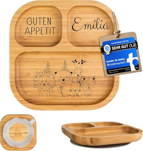 wunderwunsch - Personalisierter Baby Teller mit Saugnapf - Praktisches Kleinkind Zubehör mit Namen - Kinder Teller Rutschfest - Personalisierte Geschenke Geburt