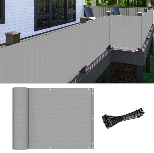 Patio 2.5' x 10' Balcony Privacy Screen Apartments Railing Cover, 30 inches Mesh Screens with Zip Ties for Outdoor Privacy Fence, Deck Backyard Temporary Porch Fencing, Gray