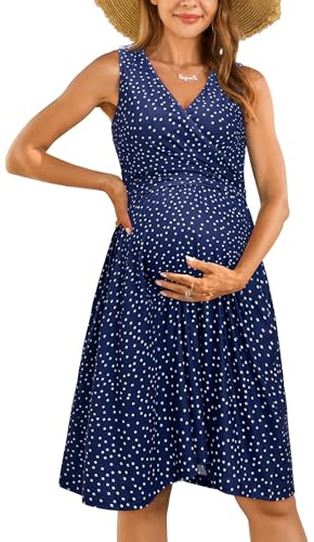 OUGES Womens 2025 V-Neck Sleeveless Summer Floral Maternity Dresses Nursing Breastfeeding Midi Dress(Floral W,S)