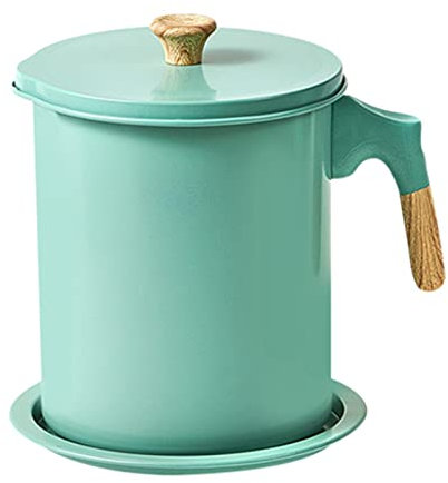 Jlobnyiun Contenedor de grasa de tocino, recipiente de grasa de tocino con colador, colador de acero inoxidable, filtro separador de grasa de 1,4 l, lata de aceite de cocina, lata de almacenamiento