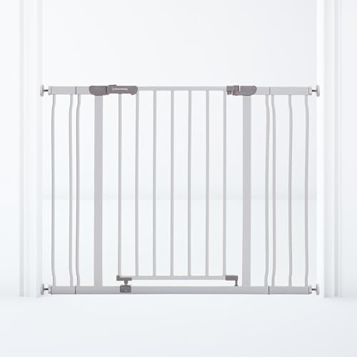 Dreambaby Ava Baby Gate, Stair Gate, Fits Openings 75cm to 108cm, 76cm Tall. Wide Stair Gate for Dogs and Babies. Pressure Mounted Safety Gate with Stay Open Feature, Inc. 9cm and 18cm Extensions